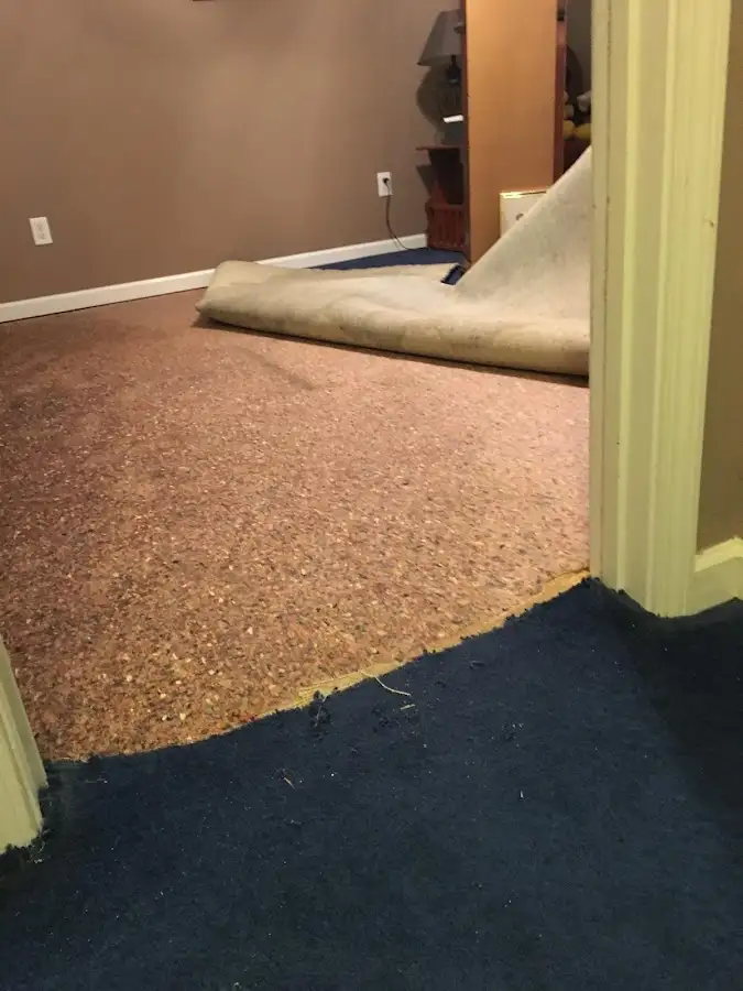 Carpet pad removal revealing water damage during Drying & Dehumidification in New Orleans