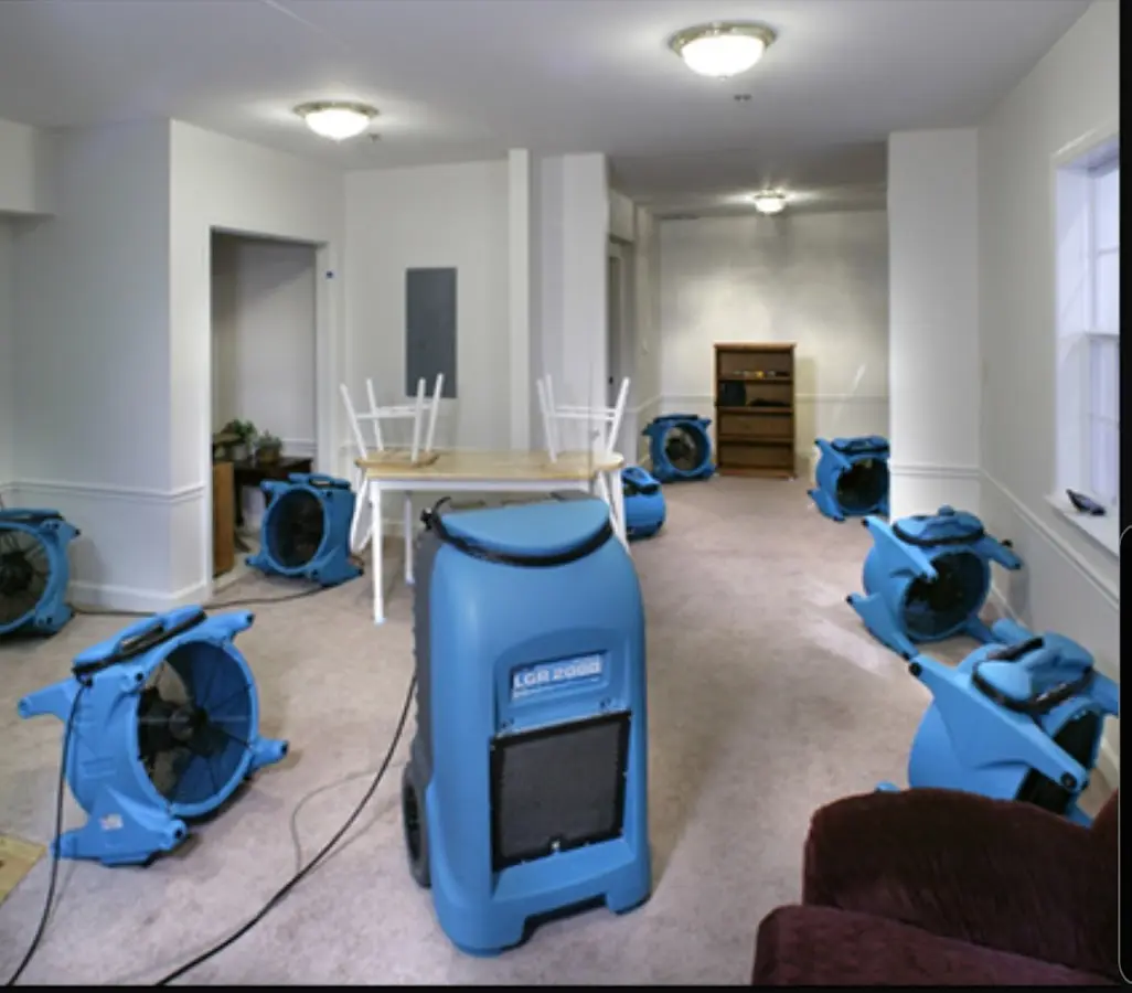Air movers and dehumidifier setup for Water Damage Restoration in New Orleans